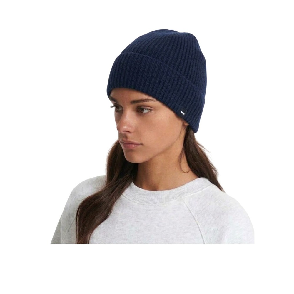 Vuori Manchester Beanie Hat Navy Blue Wool Cashmere Knit OS
